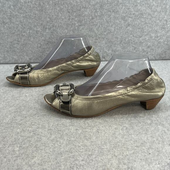 Attilio Giusti Leobruni Leather Peep Toe Kitten Heel - Silver -Women Size 9 (39) - Picture 6 of 13